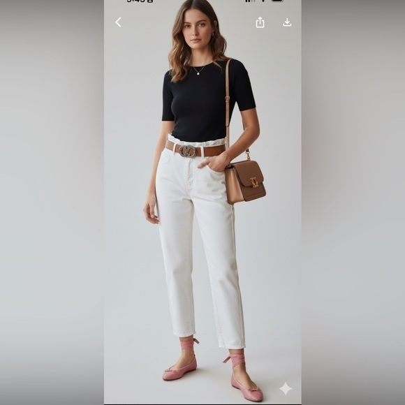 Zara Denim - Zara Highrise Paper Bag Ruched White Pants Gold Hardware Size 6 Ankle Length